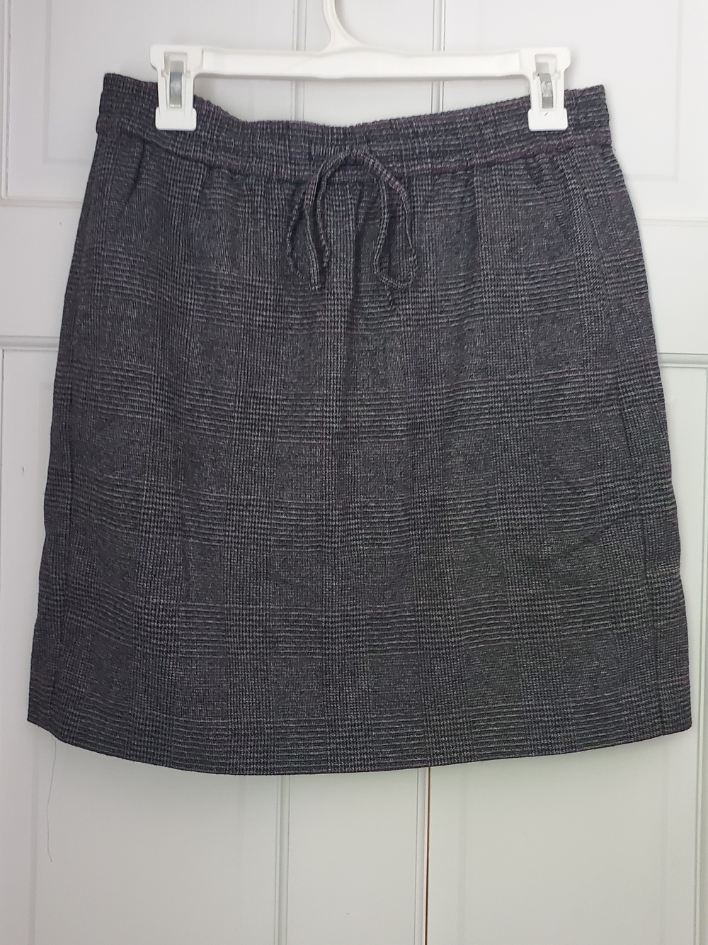 LOFT Gray Plaid Drawstring Mini Skirt